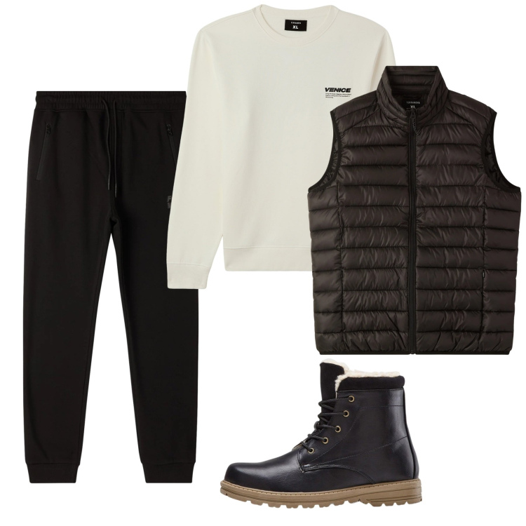 Outfit uomo - Gennaio weekend. Stile Urban per Tutti i giorni. Abbinamento con stivali e stivaletti, felpe, pantaloni, piumini.