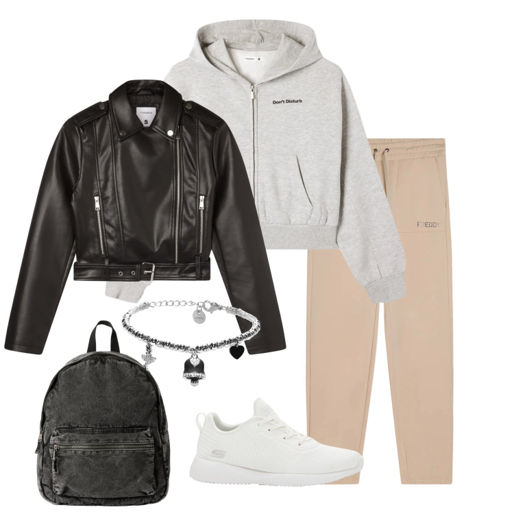 Outfit donna - Urban & Comfort. Stile Urban per Tutti i giorni. Abbinamento con sneakers, zaini, felpe con cappuccio, giacche, pantaloni, braccialetti.