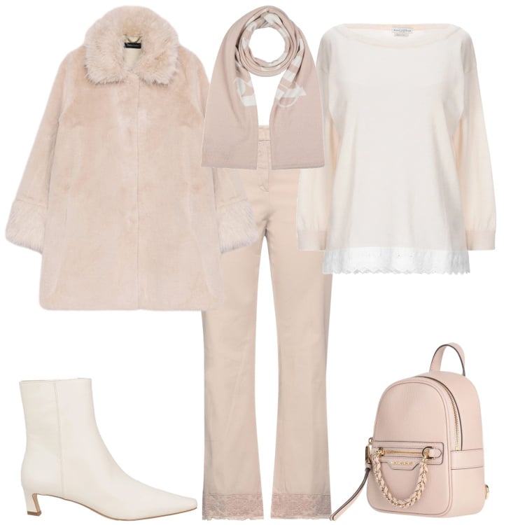 Outfit donna - Romantica chic serata evento speciale. Stile Romantica per Cerimonia. Abbinamento con pullovers, pantaloni, zaini, stivaletti, sciarpe, cappotti.