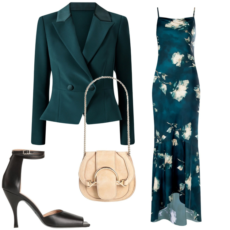 Outfit donna - Total look #2319246. Stile Chic per Cerimonia. Abbinamento con marsupi, sandali in pelle, blazer, vestiti lunghi.