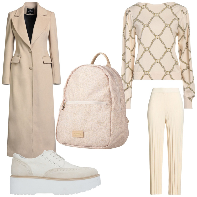 Outfit donna - Bella. Stile Casual chic per Ufficio. Abbinamento con pantaloni, scarpe stringate, zaini, pullovers, cappotti.