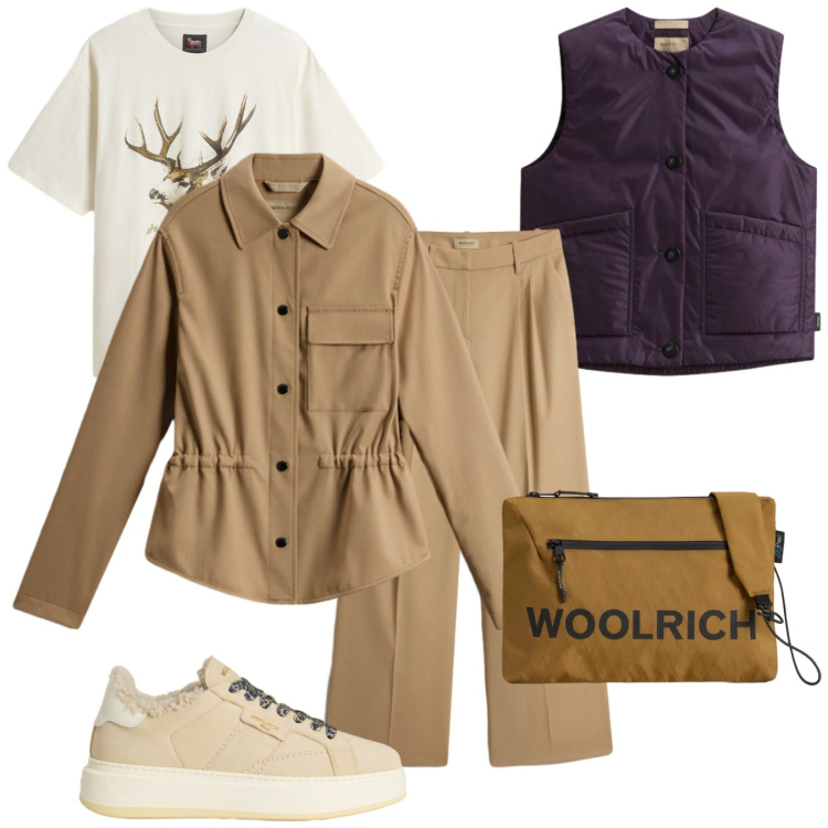 Outfit donna - Saldi Woolrich. Stile Urban per Tutti i giorni. Abbinamento con borse a tracolla, sneakers, pantaloni, cappotti, t-shirt, gilet.