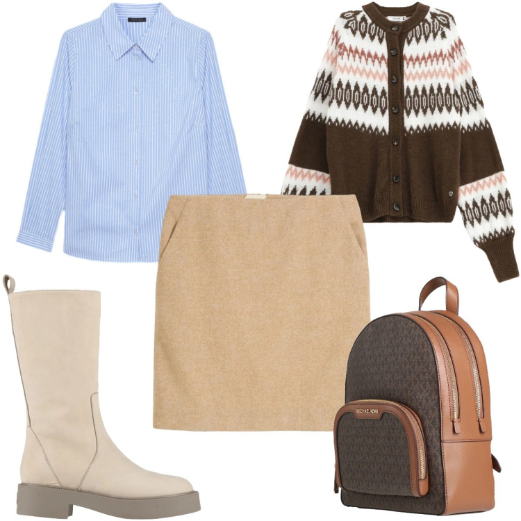 Outfit donna - Kntiwear oversize: 70s. Stile 70s per Tutti i giorni. Abbinamento con gonne, stivali, zaini, cardigans, camicie.