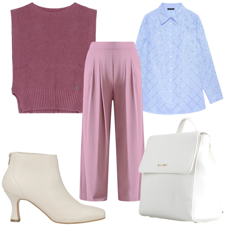 Outfit donna - Kntiwear oversize: in rosa. Stile Trendy per Tutti i giorni. Abbinamento con stivaletti, zaini, maglieria, pantaloni a palazzo, camicie.