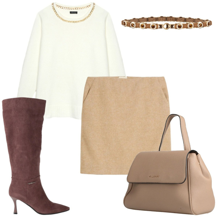 Outfit donna - Total look #2319325. Stile Chic per Tutti i giorni. Abbinamento con gonne, zaini, stivali, cinture, maglieria.