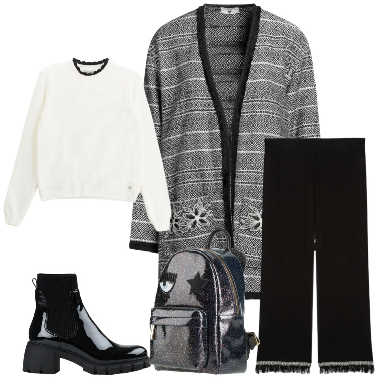 Outfit donna - Total look #2319328. Stile Casual chic per Tutti i giorni. Abbinamento con stivaletti, cappotti, zaini, pullovers, pantaloni.