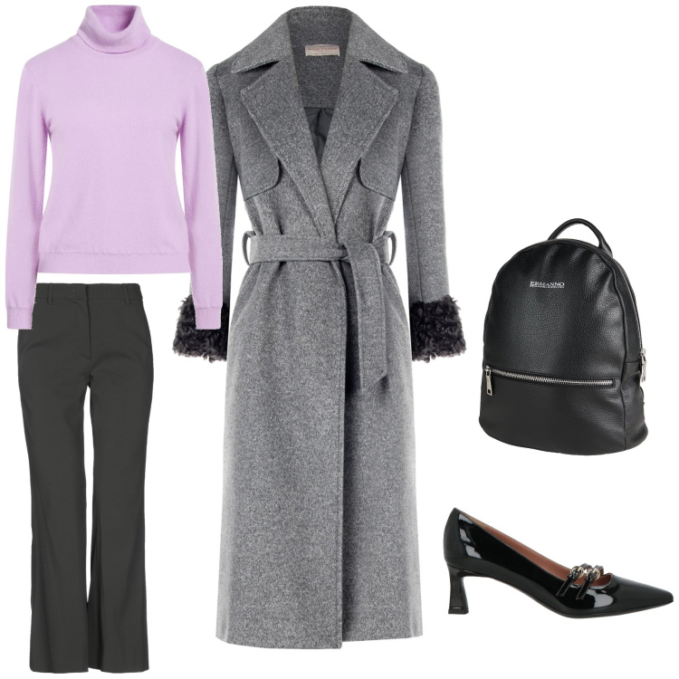 Outfit donna - Semplicita’. Stile Casual per Tutti i giorni. Abbinamento con zaini, décolleté, pantaloni, maglieria, cappotti.