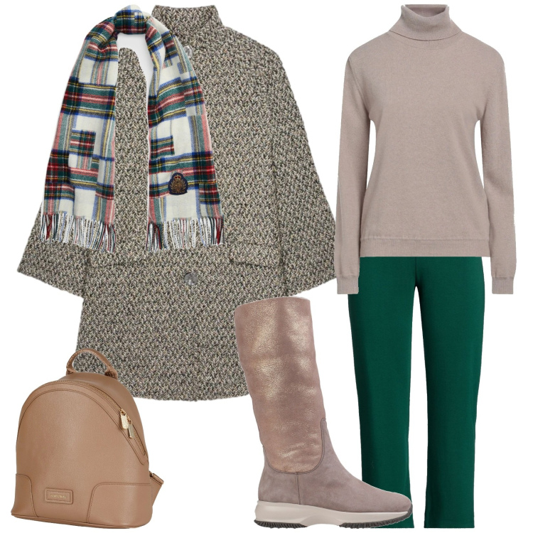 Outfit donna - Routine giornaliera. Stile Casual per Tutti i giorni. Abbinamento con stivali da neve, pantaloni, sciarpe, zaini, maglieria, cappotti.