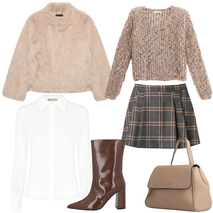 Outfit donna - Caldo e femminile. Stile Casual chic per Tutti i giorni. Abbinamento con zaini, stivaletti, maglieria, camicie, minigonne, ecopellicce.