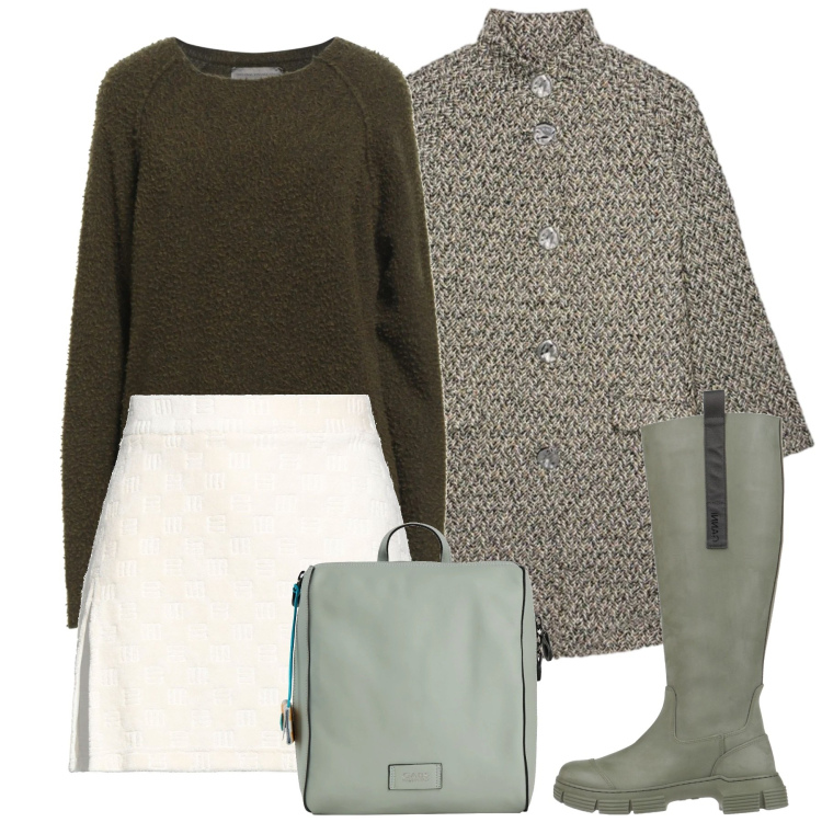 Outfit donna - Il fascino del knitwear oversize - Focus. Stile Bon Ton per Tutti i giorni. Abbinamento con stivali di gomma, minigonne, pullovers, zaini, cappotti.
