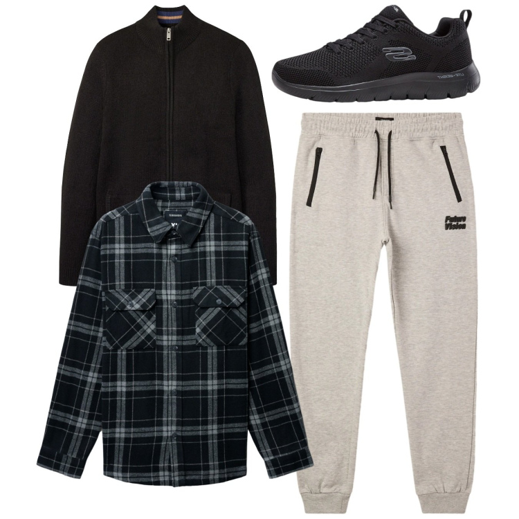 Outfit uomo - Total look. Stile Casual per Tutti i giorni. Abbinamento con sneakers, cardigans, pantaloni, cappotti.