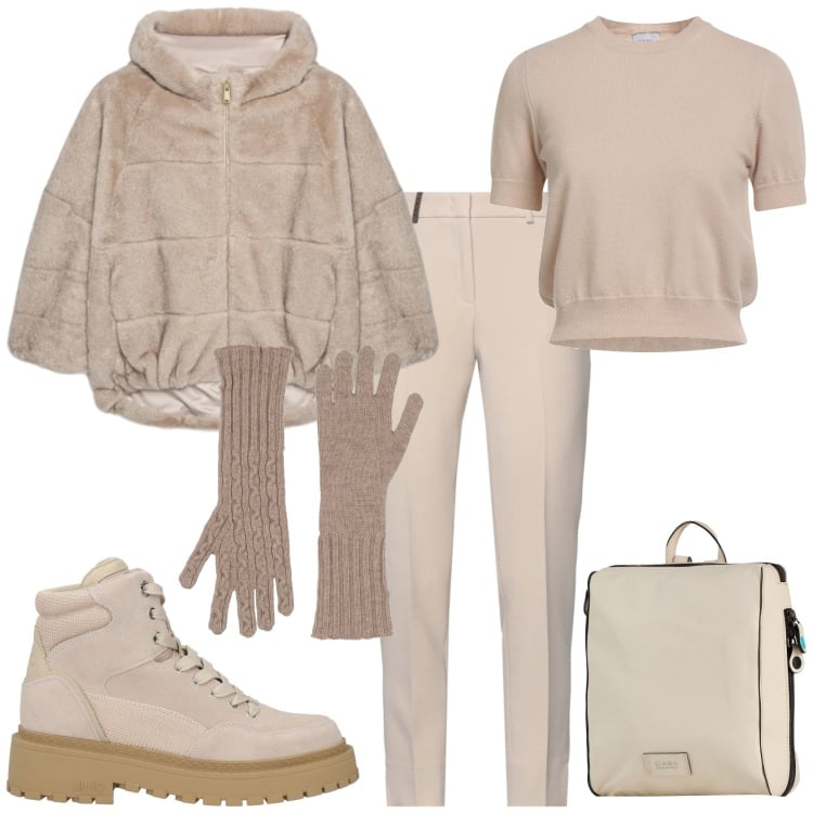 Outfit donna - Sporty chic ogni giorno. Stile Sporty chic per Tutti i giorni. Abbinamento con stivaletti, pantaloni, pullovers, guanti, zaini, ecopellicce.