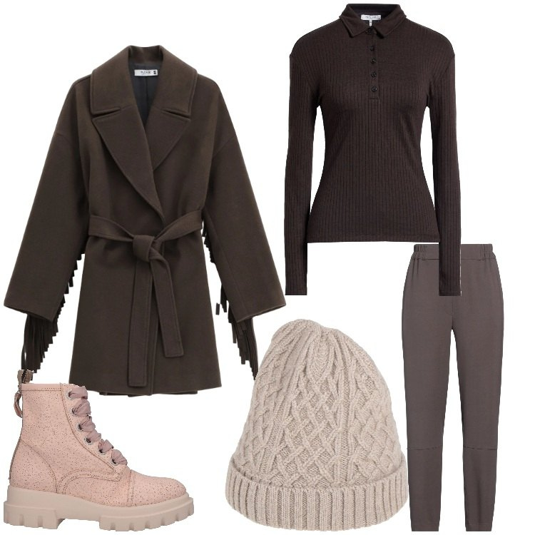 Outfit donna - In marrone. Stile Casual per Tutti i giorni. Abbinamento con pantaloni, pullovers, cappelli, stivaletti, cappotti.