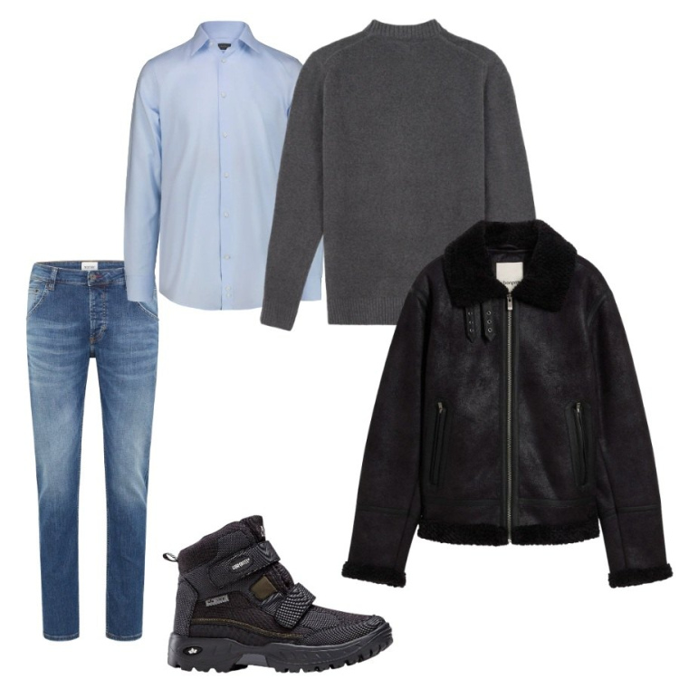 Outfit uomo - jeans e giubbotto. Stile Urban per Tutti i giorni. Abbinamento con stivali e stivaletti, jeans dritti, giacche, camicie, maglieria.