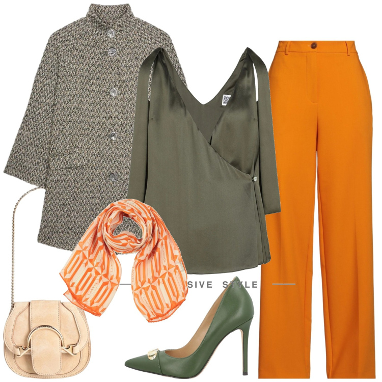 Outfit donna - Total look #2319428. Stile Chic per Serata fuori. Abbinamento con marsupi, top, pantaloni, décolleté, sciarpe, cappotti.