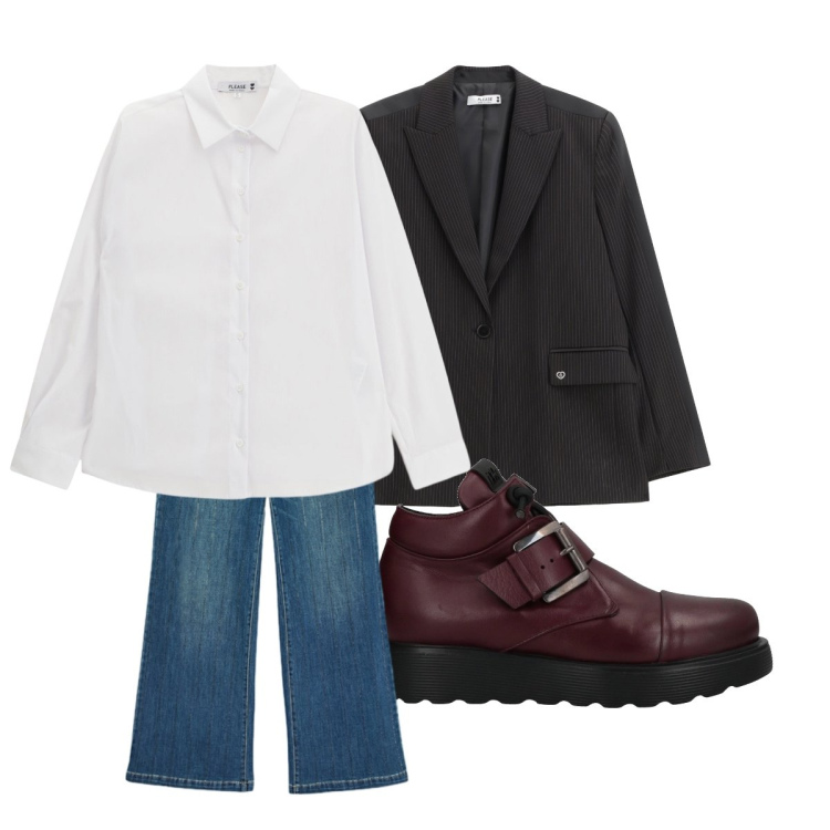 Outfit donna - Back to office. Stile Mannish per Ufficio. Abbinamento con stivaletti, blazer, camicie, jeans dritti.