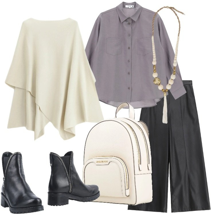 Outfit donna - Minimal Cozy Mood. Stile Minimal per Tutti i giorni. Abbinamento con zaini, stivaletti, maglieria, camicie, pantaloni, ciondoli.