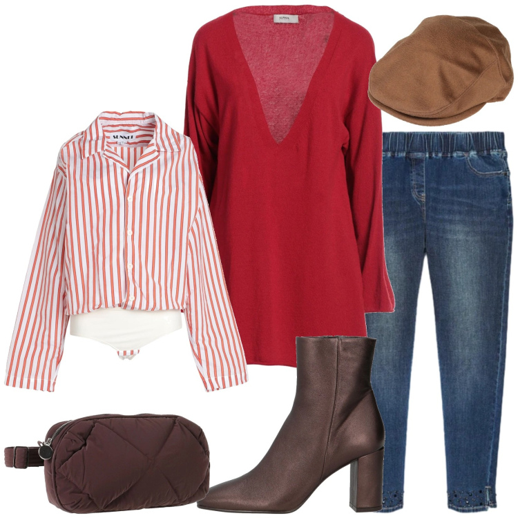 Outfit donna - Total look #2319454. Stile Casual chic per Tutti i giorni. Abbinamento con stivaletti, cappelli, pullovers, marsupi, body, jeggings.