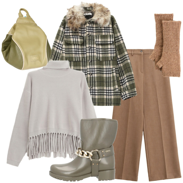 Outfit donna - Oversized. Stile Casual per Tutti i giorni. Abbinamento con guanti, stivaletti, zaini, maglieria, cappotti, pantaloni.