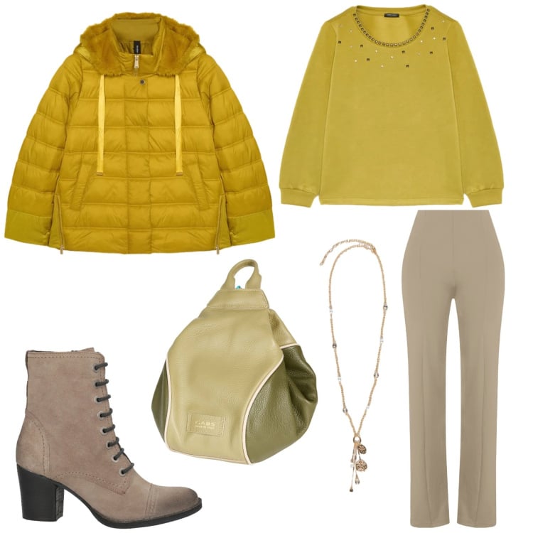 Outfit donna - Total look #2319460. Stile Casual per Tutti i giorni. Abbinamento con zaini, stivaletti, pantaloni skinny, felpe, piumini, ciondoli.