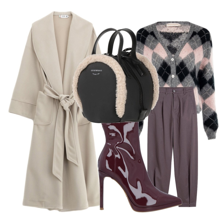 Outfit donna - Eleganza soffusa. Stile Chic per Ufficio. Abbinamento con pantaloni, zaini, stivaletti, cappotti, cardigans.