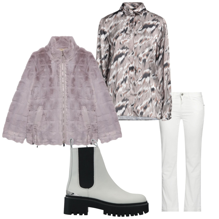 Outfit donna - Semplice. Stile Casual per Tutti i giorni. Abbinamento con camicie, stivaletti, pantaloni, ecopellicce.