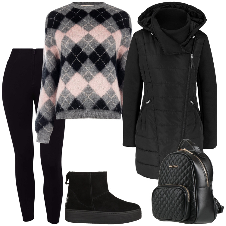 Outfit donna - Per non essere infreddolita. Stile Urban per Scuola/Università. Abbinamento con blazer, zaini, stivaletti, pantaloni skinny, maglieria.
