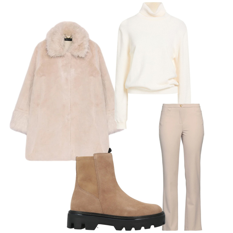 Outfit donna - Chiaro. Stile Casual per Tutti i giorni. Abbinamento con maglieria, pantaloni, stivaletti, cappotti.