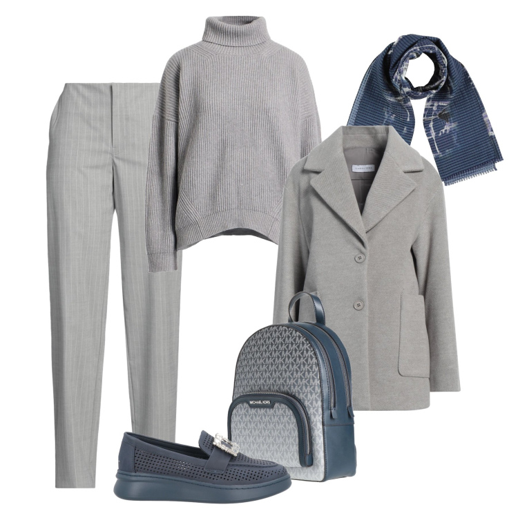 Outfit donna - Eleganza rilassata in città. Stile Casual chic per Tutti i giorni. Abbinamento con cappotti, pantaloni, mocassini, maglieria, zaini, sciarpe.