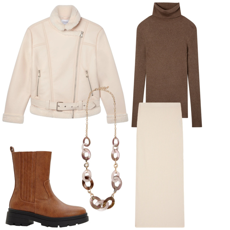 Outfit donna - Amo l\'inverno. Stile Casual chic per Tutti i giorni. Abbinamento con stivaletti chelsea, gonne lunghe, bomber, maglieria, collane.