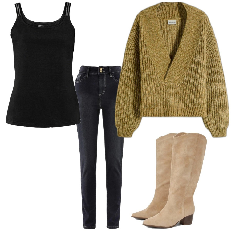 Outfit femme - Basique #253. Style Basique pour Tous les jours. Assortir avec hauts, pulls, jean slim, bottines.