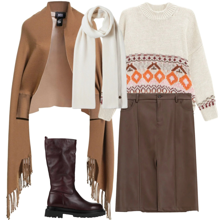 Outfit donna - Morbida e sensuale. Stile Sporty chic per Tutti i giorni. Abbinamento con cappe, stivali, sciarpe, gonne, maglieria.