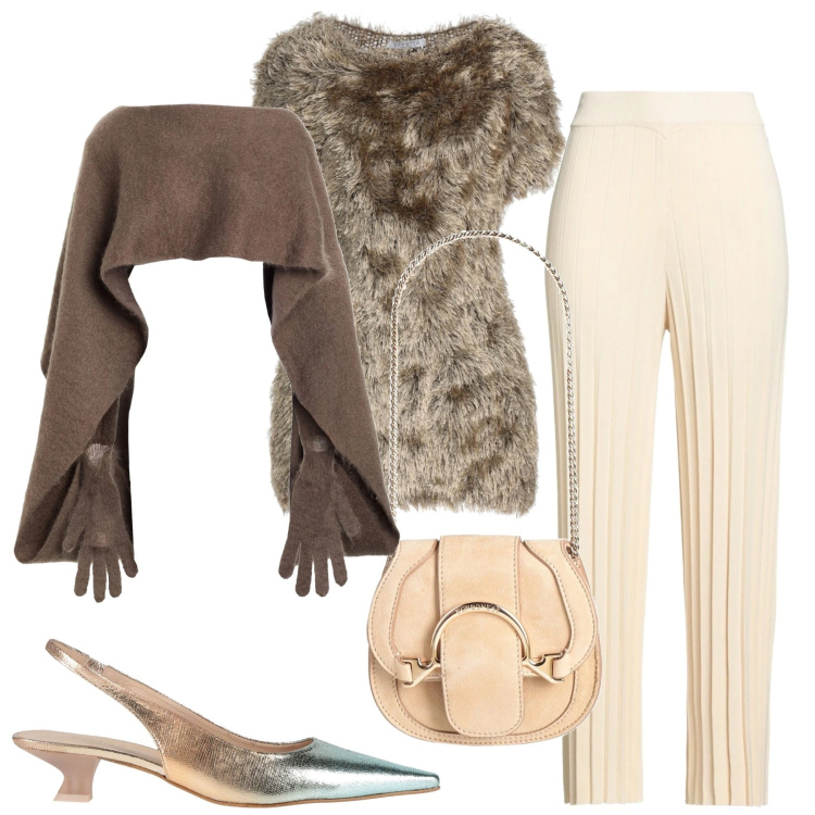 Outfit donna - Idee per il nuovo anno. Stile Chic per Serata fuori. Abbinamento con décolleté, marsupi, cappotti, pullovers, pantaloni.