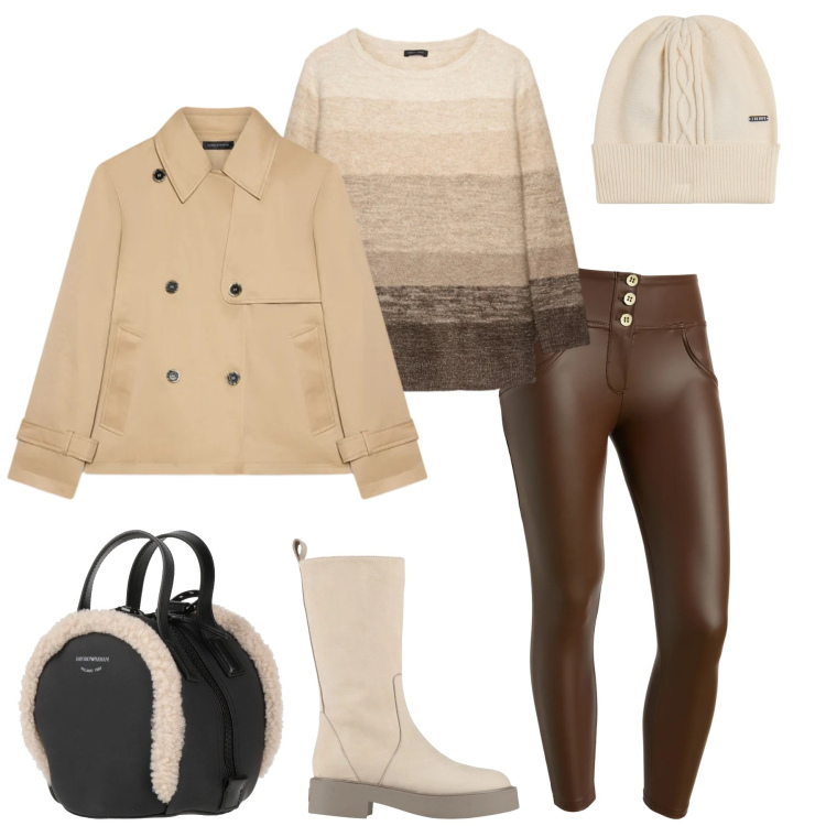 Outfit donna - Rientro alla routine. Stile Sporty chic per Tutti i giorni. Abbinamento con stivali, zaini, pantaloni skinny, berretti, maglieria, trench.
