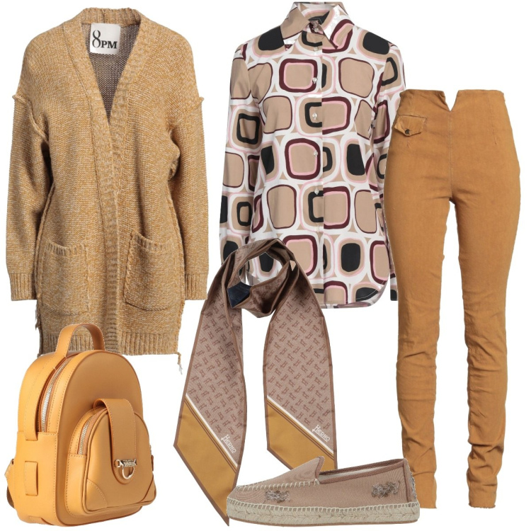 Outfit donna - Cozy winter. Stile Casual per Tutti i giorni. Abbinamento con leggings, camicie, sciarpe, zaini, cardigans, espadrillas.