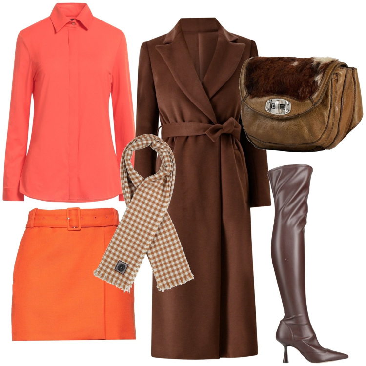 Outfit donna - Minimal Cozy Mood. Stile Minimal Abbinamento con sciarpe, minigonne, marsupi, camicie, stivali sopra il ginocchio, cappotti.