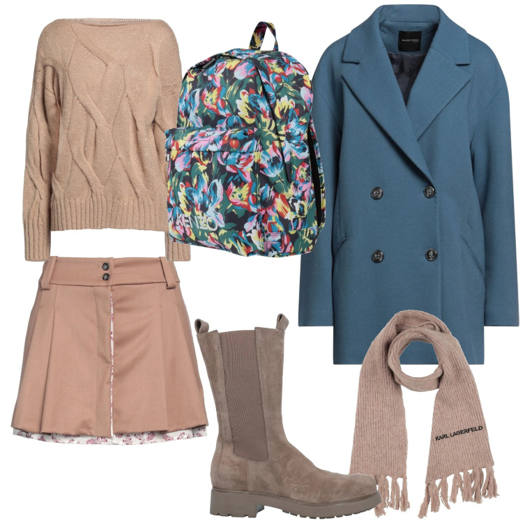 Outfit donna - Minimal Cozy Mood. Stile Minimal per Ufficio. Abbinamento con cappotti, minigonne, marsupi, stivali, pullovers, sciarpe.