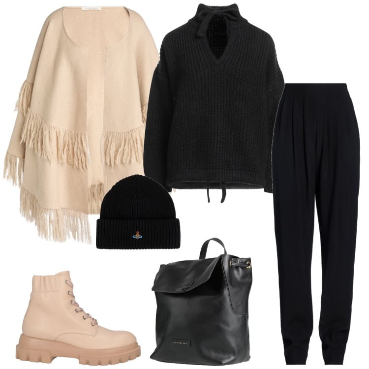 Outfit donna - Total look #2319580. Stile Minimal per Tutti i giorni. Abbinamento con stivaletti, zaini, pantaloni, maglieria, cappelli, cappe.