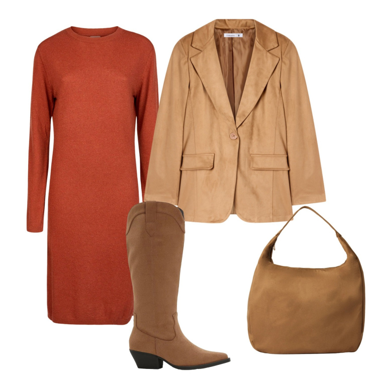 Outfit donna - Total look #2319595. Stile Minimal per Tutti i giorni. Abbinamento con stivali, borse a mano, blazer, vestiti midi/longuette.