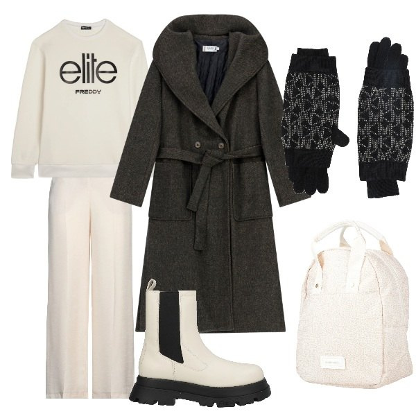Outfit donna - comoda..mente. Stile Casual per Tutti i giorni. Abbinamento con stivaletti chelsea, guanti, zaini, pantaloni, cappotti, felpe.