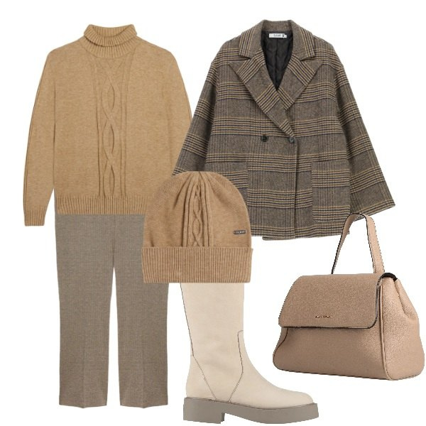 Outfit donna - coloriamo l\'inverno. Stile Casual chic per Ufficio. Abbinamento con zaini, stivali, cappotti, maglieria, berretti, pantaloni.