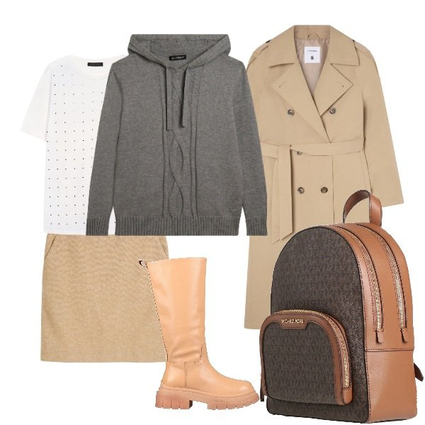 Outfit donna - lo zaino in spalla. Stile Casual chic per Tutti i giorni. Abbinamento con gonne, stivali, zaini, trench, maglieria, t-shirt.