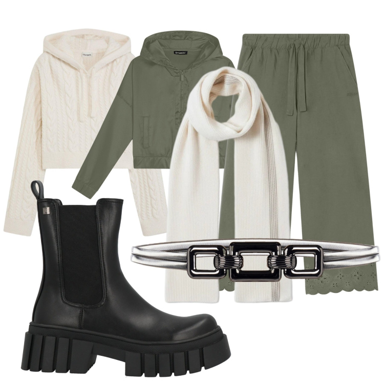 Outfit donna - Camminiamo un po\' dopo le feste!. Stile Sporty chic per Tutti i giorni. look ideale per Petite. Abbinamento con maglieria, stivaletti, cinture, sciarpe, pantaloni, felpe con cappuccio.