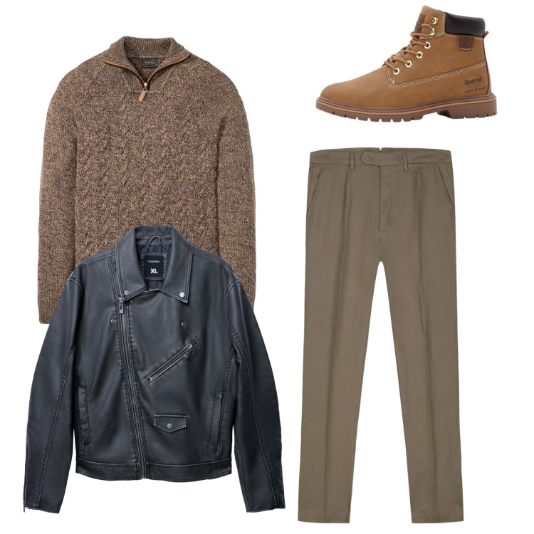 Outfit uomo - Total look. Stile Casual per Tutti i giorni. Abbinamento con maglieria, stivali e stivaletti, giacche, pantaloni.