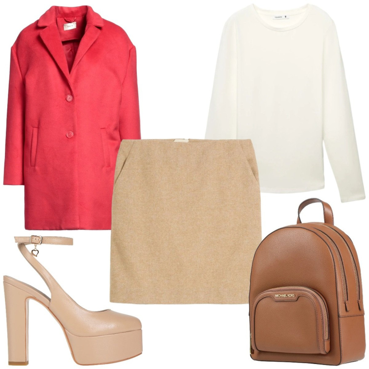 Outfit donna - Total look #2319672. Stile Trendy per Tutti i giorni. Abbinamento con gonne, zaini, cappotti, décolleté, t-shirt.