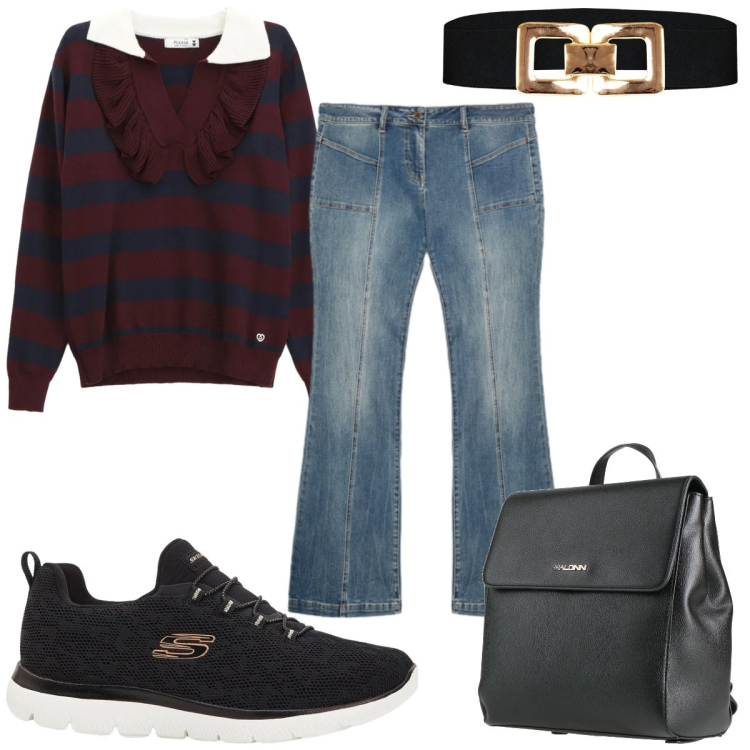 Outfit donna - Total look #2319677. Stile Casual per Tutti i giorni. Abbinamento con sneakers, zaini, pullovers, cinture, jeans.
