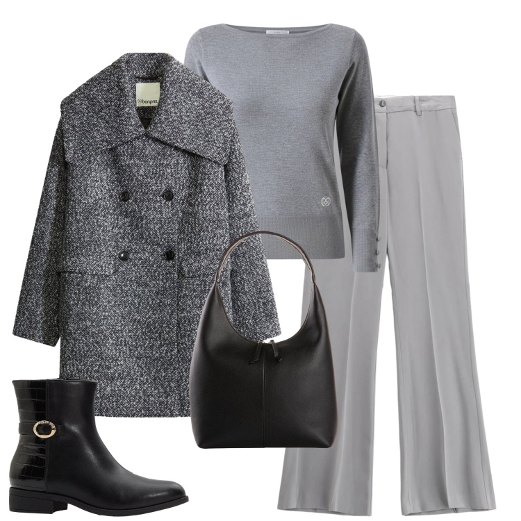 Outfit donna - Gennaio. Stile Urban per Tutti i giorni. Abbinamento con stivaletti, cappotti, shopping bag, pantaloni, maglieria.