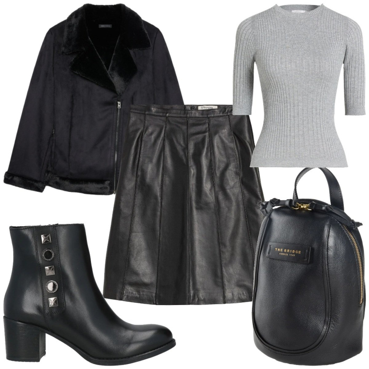 Outfit donna - Total look #2319680. Stile Rock per Tutti i giorni. Abbinamento con gonne, stivaletti, pullovers, zaini, giacche.