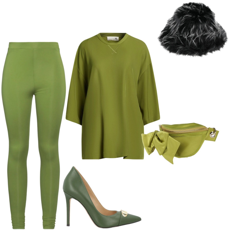 Outfit donna - Total look #2319684. Stile Urban per Serata fuori. Abbinamento con marsupi, cappelli, top, leggings, décolleté.