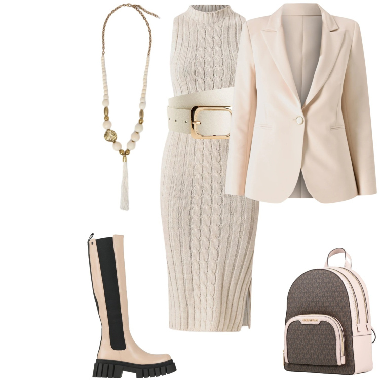 Outfit donna - Abito bianco etereo per il 2026. Stile Casual per Ufficio. Abbinamento con cinture, zaini, stivali, vestiti midi/longuette, blazer, ciondoli.